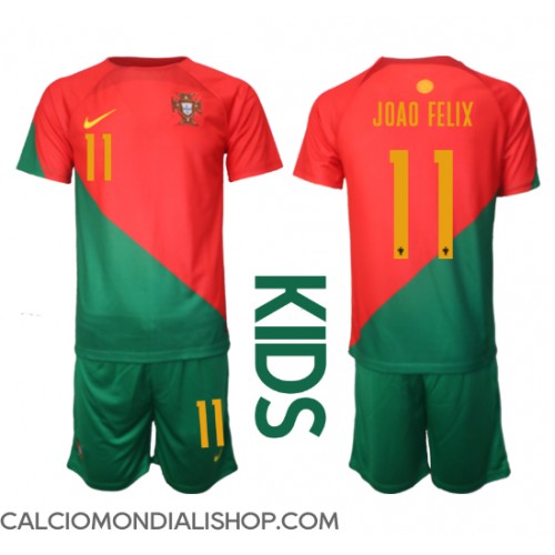 Maglie da calcio Portogallo Joao Felix #11 Prima Maglia Bambino Mondiali 2022 Manica Corta (+ Pantaloni corti)